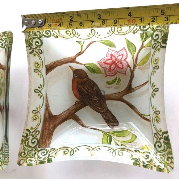 Prima Design Square Glass Multi-purpose Dishes Set Of 2 Floral & Bird Design - Picture 6 of 8